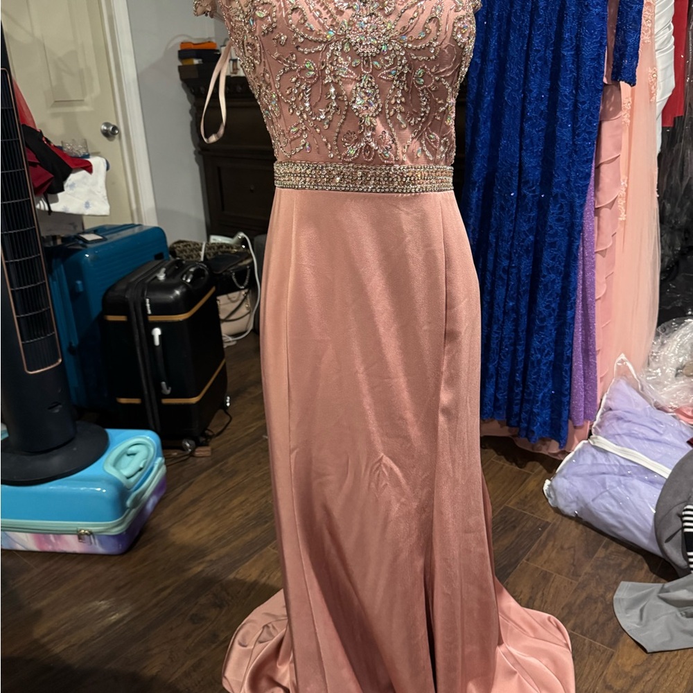 Glamorous Pink Beaded Prom Dress